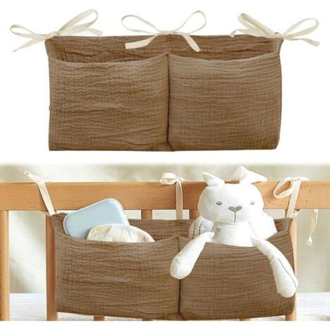 Lot De 2 Sacs Rangement Lit Bébé Suspendus – Organisateur Couches & Jouets | Gris + Blanc Laiteux