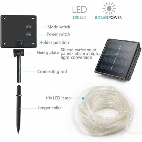 Guirlande Ruban Lumineuse Solaire,DINOWIN 200 LEDs 72ft/22M de Cuivre Extérieur Tube Rope
