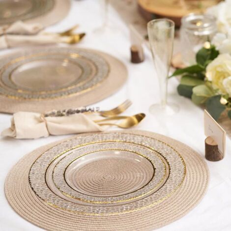 AKOLAFE Lot De 50 Assiettes En Plastique Blanc Avec Bord Doré Élégant – 2 Tailles 19 Cm Et 26 Cm – Réutilisables, Incassables Et Très Résistantes Pour Fêtes, Mariages Et Événements