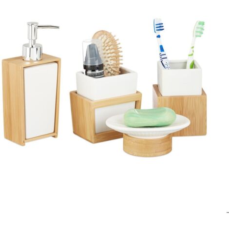 Boite A Savon Set Salle De Bain Bambou Relaxdays 6 Pièces - Distributeur Savon Porte-brosse Porte Brosse WC Bambou Boite A Savon Set Salle De Bain Bambou Relaxdays 6 Pièces - Distributeur Savon Porte-brosse Porte Brosse WC Bambou