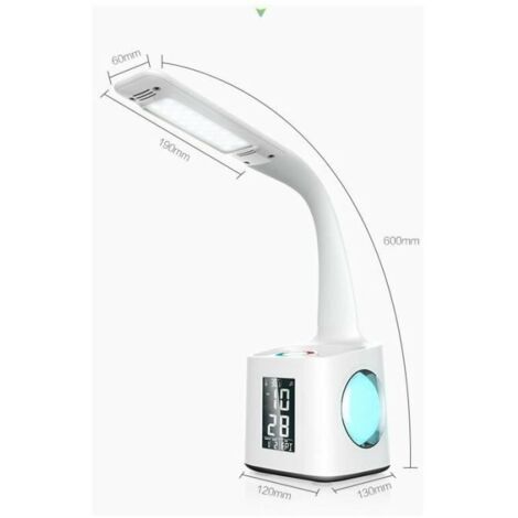 YNDD Lampe Bureau LED Sans Fil Enfant Multifonction - Double Tête, Horloge Calendrier Température, Porte-Stylo & Support Téléphone, Lumière Dimmable 3 Couleurs