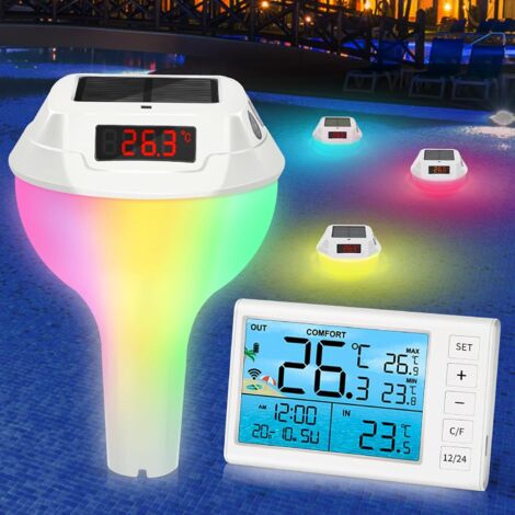Thermometre Piscine, Thermomètre Piscine Solaire Lumineux avec Affichage et Corde, Thermomètre Piscine pour Piscines, Bassins et Aquariums