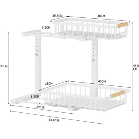 Lot De 2 Rangements Sous Évier Cuisine UMDONX - Tiroirs Coulissants 2 Niveaux, Cadre Métal Hauteur Réglable, Organisation Pratique Noir