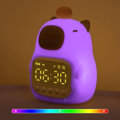 Réveil Capybara avec veilleuse pour enfants, mignons réveils pour chambres pour réveiller les tout-petits, réveils pour filles et garçons, lampe de table en silicone animal pour enfant, couleur RGB Réveil Capybara avec veilleuse pour enfants, mignons réveils pour chambres pour réveiller les tout-petits, réveils pour filles et garçons, lampe de table en silicone animal pour enfant, couleur RGB