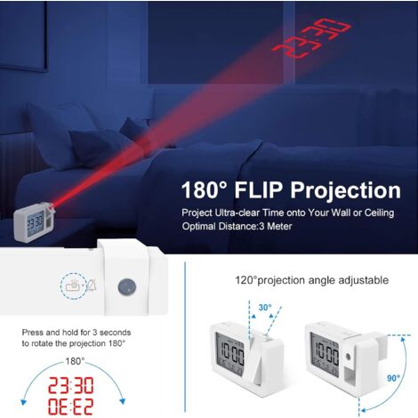 Houkiper Réveil Projecteur Plafond - Horloge Projection Température Intérieure Extérieure Et Prévisions Météo