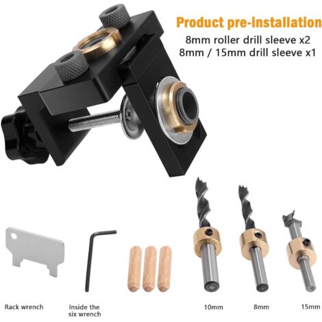 Kit Gabarit De Perçage 3-en-1 Pour Trous De Poche (8/10/15 Mm) - Aluminium - Noir