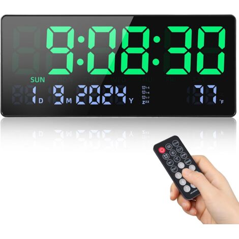 Horloge murale numérique LED avec température, date, alarme, minuterie, coque noire, lumière orange, télécommande | Leroy Merlin