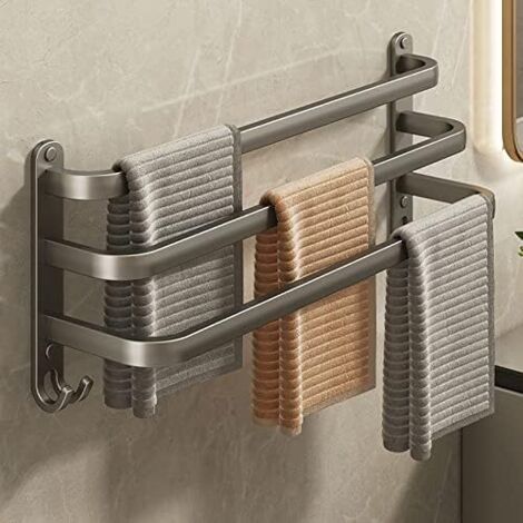 Porte-serviettes Mural Rotatif Sans Perçage En Aluminium Noir, 4 Barres Robustes 31 6 27 4 Cm Design Durable Et Pratique 91831735