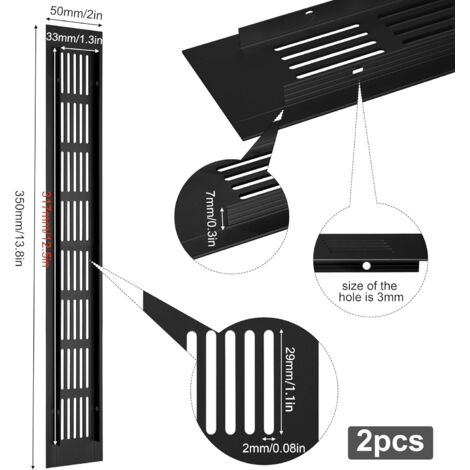 Grille De Ventilation, Grille De Ventilation En Aluminium Pour La Ventilation Des Placards Et Des Pieces 25x8cm Noir 2 Pieces 91476775