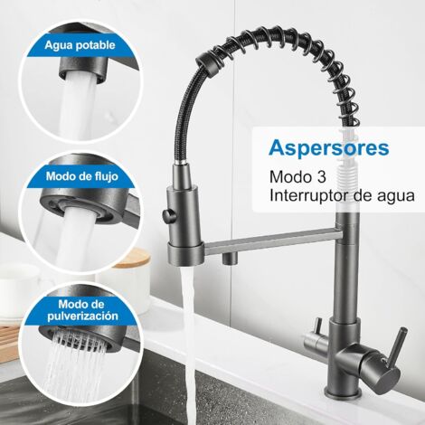 Robinet De Cuisine à Trois Voies, Robinet De Cuisine Extractible Robinet Evier En Laiton Mitigeur Filtre A Eau 3 En 1 Noir Mat 98682055