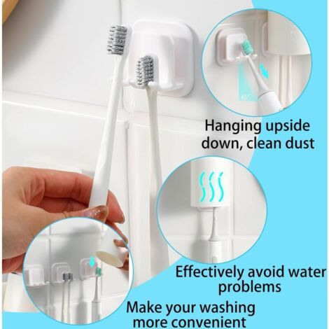 Porte-Brosse à Dents Autocollant Blanc – Support Mural Pratique Pour Salle De Bain Avec Gobelet Amovible
