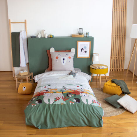 Parure de lit enfant forêt animaux Vert 140x200 cm
