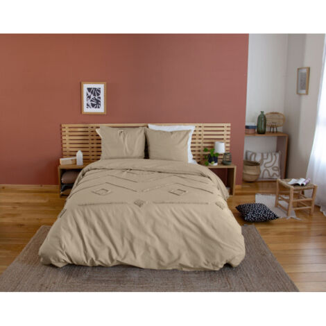 Parure de lit coton lavé tuftée géométrique Beige 240x220 cm