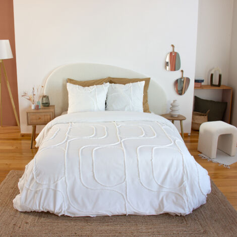 Parure de lit coton lavé tuftée géométrique abstrait Blanc 240x220 cm