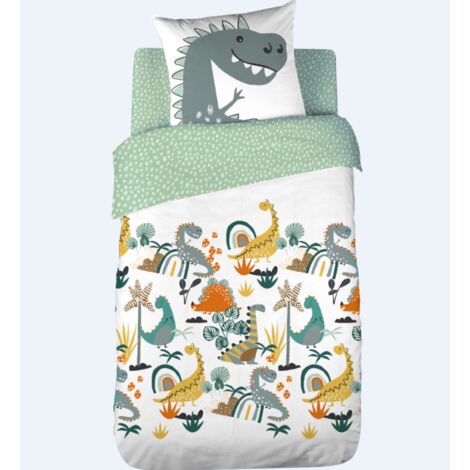 Parure de lit - COTE DECO KIDS - Dinosaure - 100% coton - 140x200 cm - Multicolore