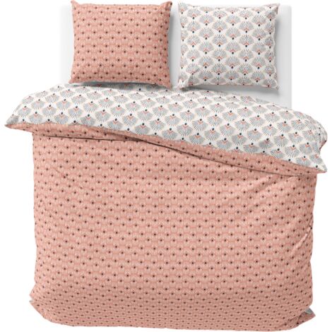 Parure de lit 220x240 cm + 2 Taies d'oreiller 63x63cm Parure de lit pour 2 Personnes géométrique Rose Coton BIO