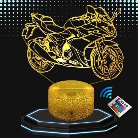 Lampe de Chevet 3D LED Moto Routière, Veilleuse changement de Couleurs, Lampe tactile Bureau et Chambre Motard passionés moto (1/4)