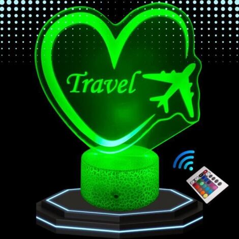 Lampe de Chevet 3D LED Thème Voyage Travel Avion , Veilleuse Changement de Couleurs, Lampe tactile Bureau et Chambre, Cadeau Noël (1/4)