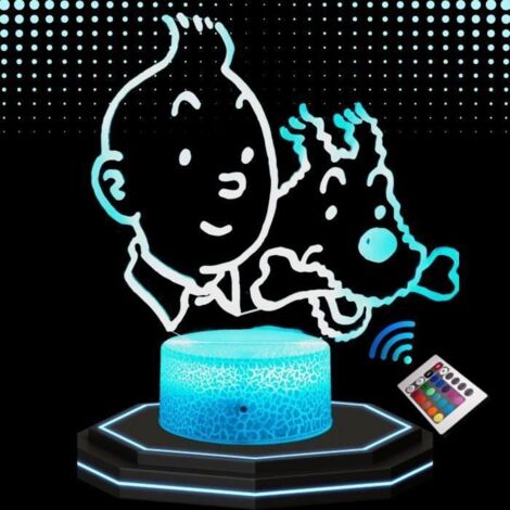 Lampe de Chevet 3D LED, Tintin et Milou, 16 Couleurs , Tactile, Décorative , Idée Cadeau (1/4)