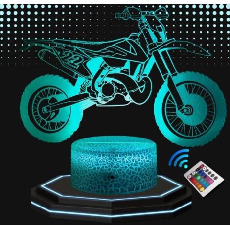 Lampe de Chevet 3D LED Moto Cross ,Veilleuse changement de Couleurs, Lampe Tactile Bureau et Chambre Ado Enfant, Eclairage (1/4)