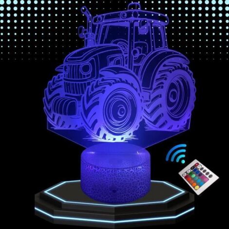 Lampe de Chevet 3D LED Tracteur Agriculteur, Veilleuse changement Couleurs, Lampe Tactile Cureau et Chambre, idée Cadeau Deco Noël (1/4)