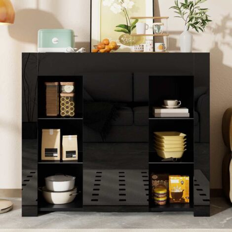 Buffet Moderne Blanc avec Front Haut Brillant – Solution de Rangement Compacte et Élégante avec Étagères en Verre et Porte pour Salon, Salle à Manger ou Cuisine – 95x35x83 cm (1/5)