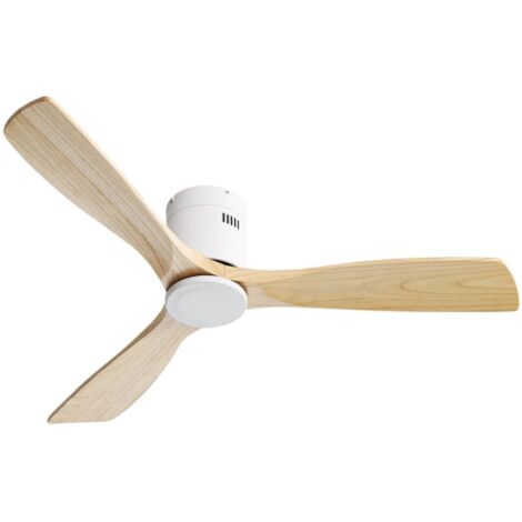 Ventilateur de plafond 52 pouces avec trois pales en bois massif moteur dc réversible silencieux et télécommande pour salon (1/5)