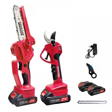 Scie et sécateur électriques 300W – Kit 4+1 lames, 3 modes, 2 batteries – Coupe-branches sans fil pour jardinage, bricolage et usage professionnel