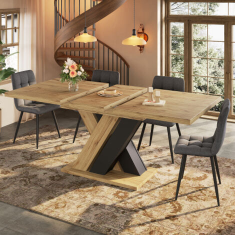 Table extensible multifonction gain de place en MDF effet bois avec rangement intégré, pieds en X stables, design moderne et robuste (1/5)