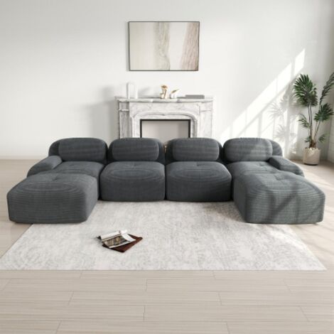 Canapé 4 places en velours côtelé doux, sans cadre, rembourrage 32D, ergonomique, pour animaux, sous vide, sans montage (1/5)