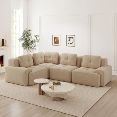 Canapé d’angle modulable et configurable, canapé 4 places sans cadre, confortable en velours côtelé, salon et chambre