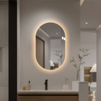 Specchio LED Capsule 50x80cm – Ovale Sans Cadre, Anti-Buée, Capteur Tactile Dimmerable, 3 Températures, Verre HD Sans Cuivre, Montage Vertical