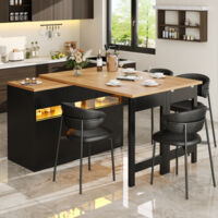 Table de bar extensible LED 360° rotation, 120-180cm, îlot de cuisine multifonction avec rangement