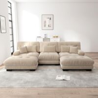 Canapé d’angle Cloud pour salon, canapé double en chenille avec 3 coussins lombaires et 3 coussins décoratifs, cadre en bois massif