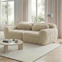 Canapé 2 places en tissu plush, modulable sans cadre, combinable librement, coussins inclus, mousse haute élasticité