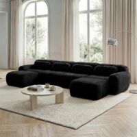 Canapé 4 places en tissu plush, modulable sans cadre, combinable librement, coussins inclus, mousse haute élasticité