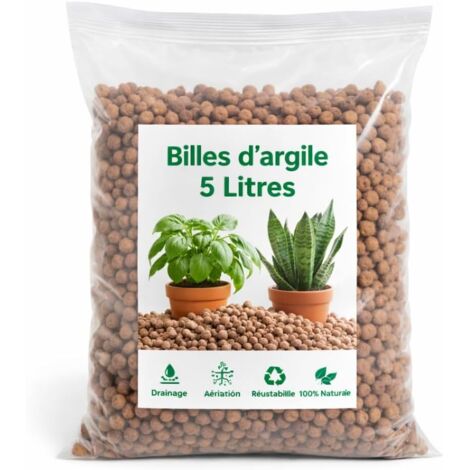 Billes d'argile 5 litres, Drainage et AÃ©ration pour Plantes, 100% Naturel et RÃ©utilisable