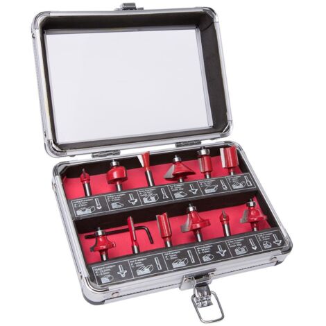 12 Piece Router Cutter Bit Set Wolf 1/4" Shank TCT Tungsten Carbide Tipped Woodworking Set