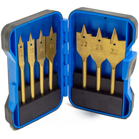 7pc 1/4 inch Hex Shank Flat Wood Drill Bit Set Quick Change Wolf Trade