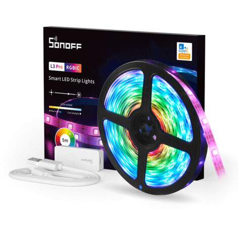 Der SONOFF L3 Smart LED-Lichtstreifen ist 5 Meter lang und unterstützt Sprachsteuerung, Google Assistant, Alexa und SmartThings. Er kann verschiedene Musiktitel mit unterschiedlich farbigen Blinklicht