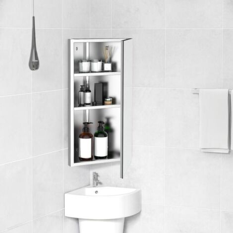 Armoire Salle De Bain Avec Miroir HOMCOM - 3 Portes Miroir, 6 Étagères Réglables - Blanc, Montage Murale, Gain De Place