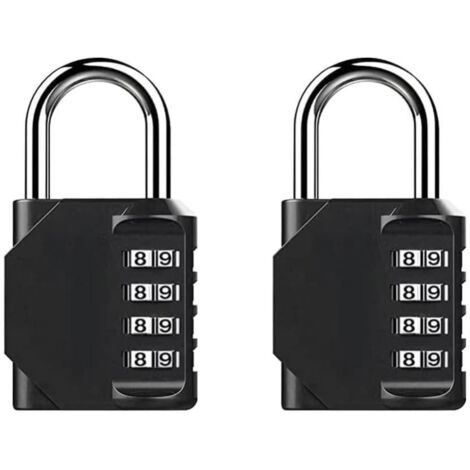 Cadenas de salle de sport, cadenas à combinaison réinitialisable étanche à 4 chiffres pour casier de salle de sport d'école (paquet de 2 noirs) (1/5)