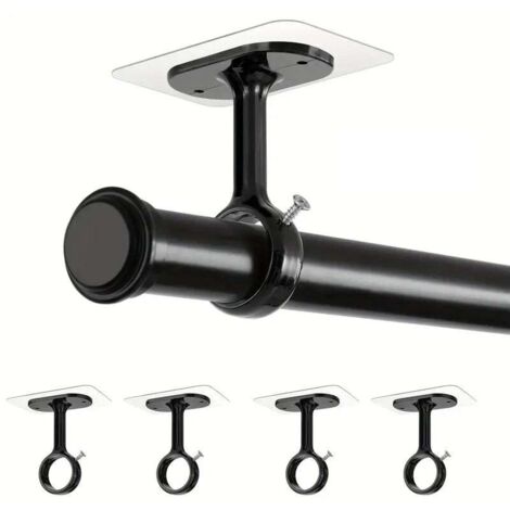 Lot de 4 crochets de tringle à rideau plafond, adhésif fort sans vis, fixation murale sans percer, support noir pour salon, cuisine, salle de bain (1/5)