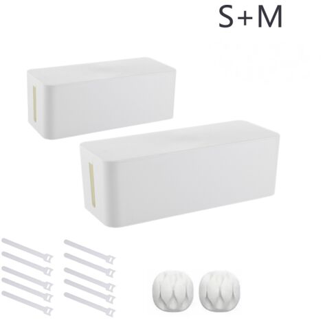 Boîte de gestion des câbles, lot de 2, support de câbles, protection enfants et animaux, blanc (1/5)