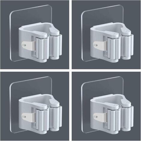 Lot de 4 supports de balais muraux autocollants, rangement et organisation pour salle de bain - Gris (1/5)