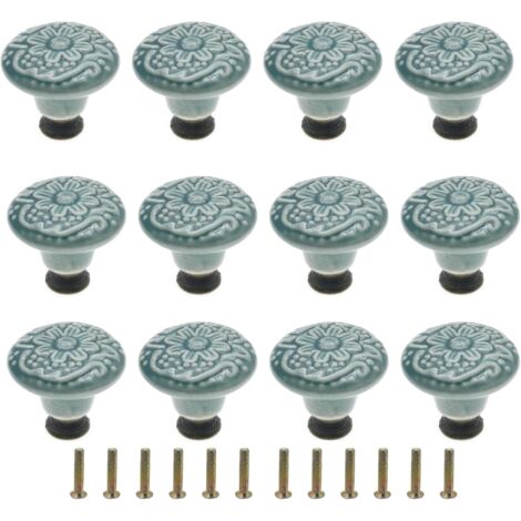 Lot de 12 boutons en céramique vert - pour tiroirs, commodes, armoires de cuisine – Poignées décoratives (1/5)