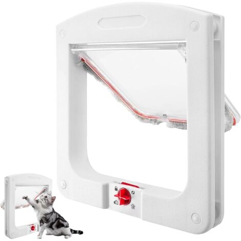 Chatière 24x20x3 cm avec serrure 4 voies, installation facile, porte sécurisée pour chat, compatible intérieur/extérieur, blanche (1/5)