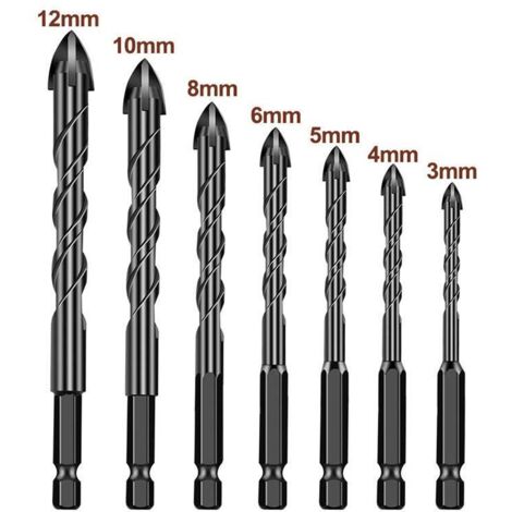 Lot de 7 forets de 3 à 12 mm pour carrelage et verre, multi-usages, en carbure de tungstène, pour porcelaine, céramique, miroirs, béton (1/5)