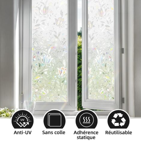 Film Occultant Pour Vitrage Extérieur Film Fenêtre Anti-regard Qualsen - Motif Tulipe 3D, Dépoli Opaque Anti-UV - 90x200 Cm, électrostatique Voilage Fenetre