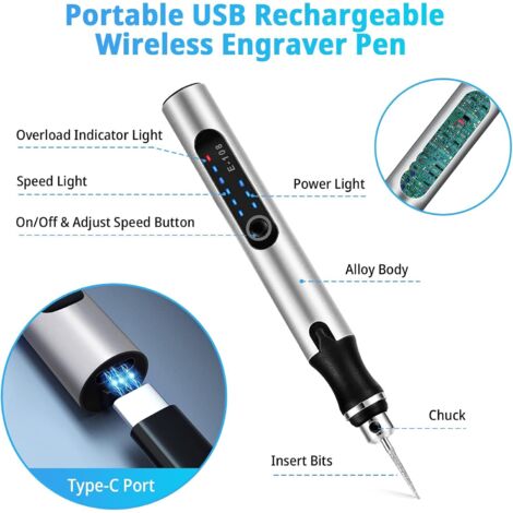 Stylo Graveur électrique, Multifonction Mini Stylo de Graver avec 20 Bits et 16 Pochoirs, Outils